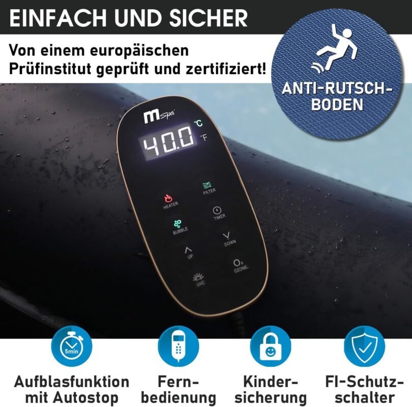 BRAST Whirlpool aufblasbar MSpa Aurora mit LED-Beleuchtung für 6 Personen Ø204x70cm In- Outdoor Pool 138 Massagedüsen Energiespar-Timer Heizung Bubble Wellness Massage