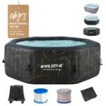 #WEJOY Aufblasbarer Whirlpool für 4 Personen mit Abdeckung, tragbarer aufblasbarer Whirlpool mit 130 Luftblasendüsen, Indoor Outdoor