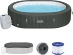 Bestway® Lay-Z-SPA® XXL-Whirlpool Mauritius AirJet™ mit App-Steuerung, für 7 Personen Ø 270 x 180 x 71 cm, Holz-Optik (Basaltgrau)