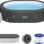 Bestway® Lay-Z-SPA® XXL-Whirlpool Mauritius AirJet™ mit App-Steuerung, für 7 Personen Ø 270 x 180 x 71 cm, Holz-Optik (Basaltgrau)