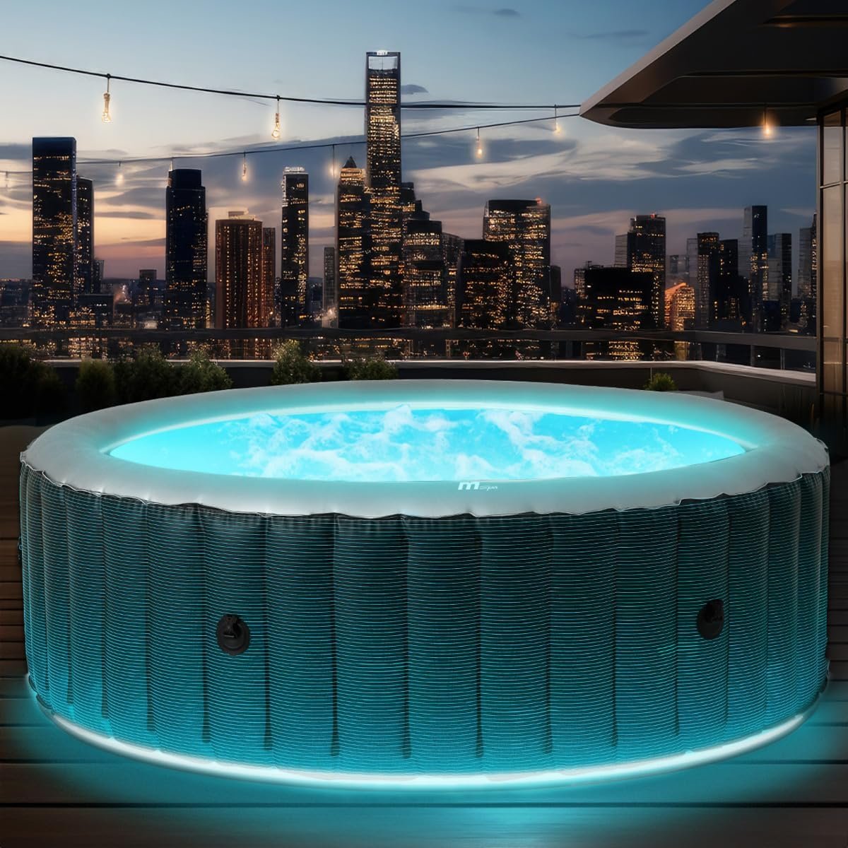 71bRoS3FGML._AC_SL1200 BRAST Whirlpool aufblasbar MSpa Starry mit LED Beleuchtung für 6 Personen Ø204x70cm In- Outdoor Pool 138 Massagedüsen Energiespar-Timer Heizung Bubble Wellness Massage