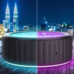 BRAST Whirlpool aufblasbar MSpa Aurora mit LED-Beleuchtung für 6 Personen Ø204x70cm In- Outdoor Pool 138 Massagedüsen Energiespar-Timer Heizung Bubble Wellness Massage
