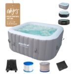 #WEJOY Aufblasbarer Whirlpool für 4 Personen mit Abdeckung, tragbarer aufblasbarer Whirlpool mit 130 Luftblasendüsen, Indoor Outdoor