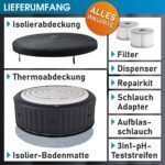 BRAST Whirlpool aufblasbar MSpa Aurora mit LED-Beleuchtung für 6 Personen Ø204x70cm In- Outdoor Pool 138 Massagedüsen Energiespar-Timer Heizung Bubble Wellness Massage