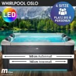 BRAST Whirlpool MSpa Oslo mit Fester Außenwand | LED-Beleuchtung mit 20 einstellbaren Farben für 6 Personen | 160x160x65cm | 120 Massagedüsen | Ganzjähriger Einsatz Winterfest | In & Outdoor Pool