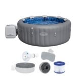 Bestway® Lay-Z-SPA® XXL-Whirlpool Mauritius AirJet™ mit App-Steuerung, für 7 Personen Ø 270 x 180 x 71 cm, Holz-Optik (Basaltgrau)