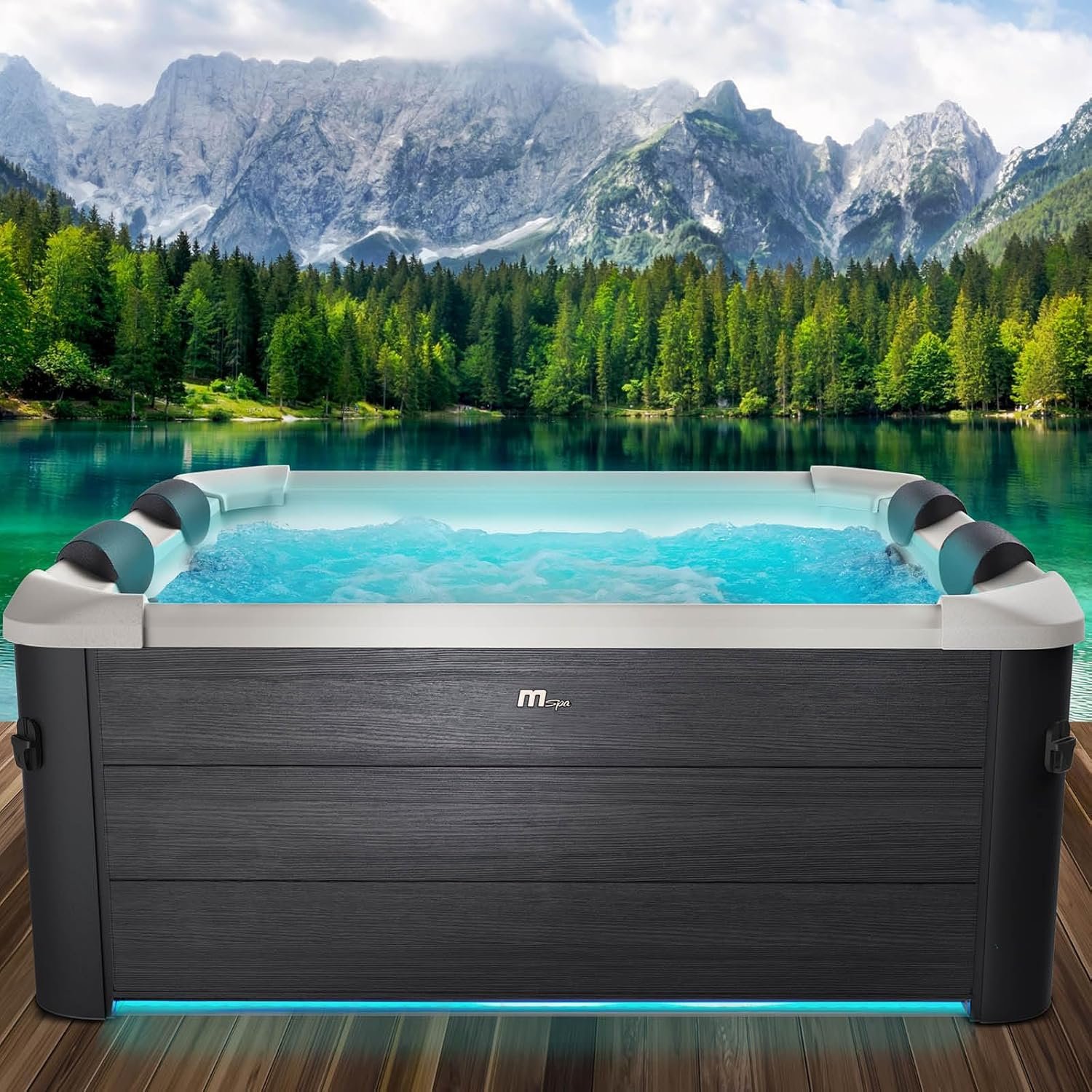 81ecYRyBXiL._AC_SL1500 BRAST Whirlpool MSpa Oslo mit Fester Außenwand | LED-Beleuchtung mit 20 einstellbaren Farben für 6 Personen | 160x160x65cm | 120 Massagedüsen | Ganzjähriger Einsatz Winterfest | In & Outdoor Pool