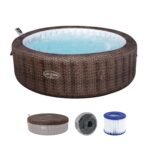 Bestway® Lay-Z-SPA® XXL-Whirlpool Mauritius AirJet™ mit App-Steuerung, für 7 Personen Ø 270 x 180 x 71 cm, Holz-Optik (Basaltgrau)